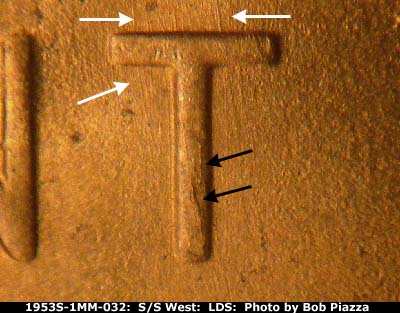 Die-stage C marker on 1953S•1MM•032 (1953 Repunched Mint Mark).