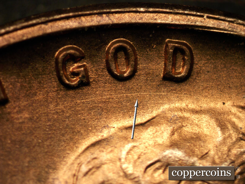 Die-stage A marker on 1953S•1MM•033 (1953 Repunched Mint Mark).