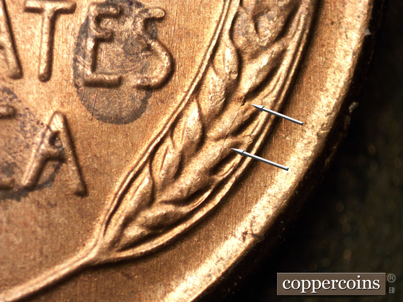 Die-stage A marker on 1953S•1MM•033 (1953 Repunched Mint Mark).