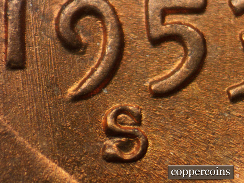 1953 Lincoln cent obverse, CopperCoins die 1953S•1MM•039.