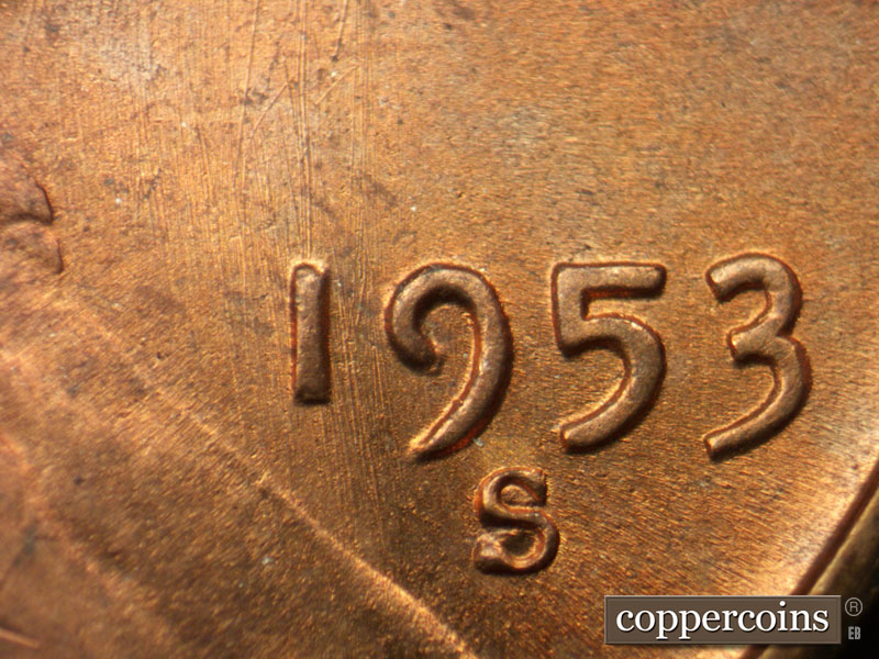 Die-stage B marker on 1953S•1MM•039 (1953 Repunched Mint Mark).