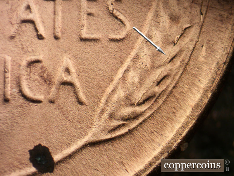 Die-stage B marker on 1953S•1MM•040 (1953 Repunched Mint Mark).