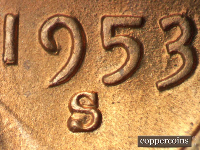 Die-stage A marker on 1953S•1MM•043 (1953 Repunched Mint Mark).