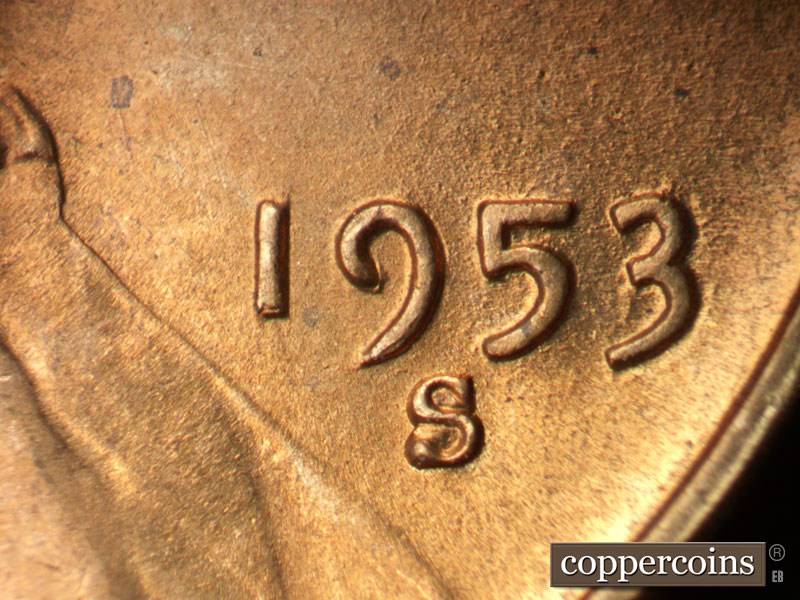 Die-stage A marker on 1953S•1MM•043 (1953 Repunched Mint Mark).