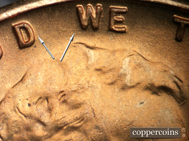 Die-stage A marker on 1953S•1MM•043 (1953 Repunched Mint Mark).