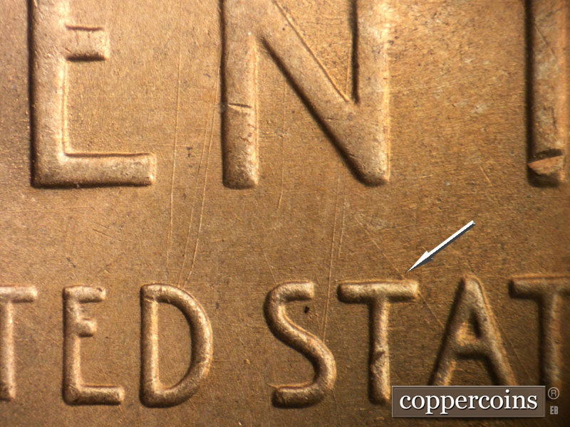 Die-stage A marker on 1953S•1MM•043 (1953 Repunched Mint Mark).