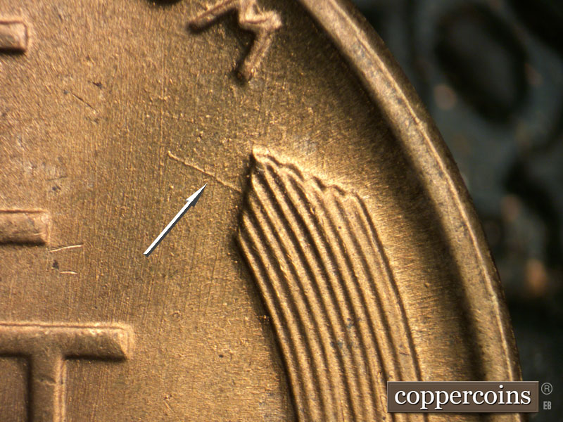 Die-stage B marker on 1953S•1MM•043 (1953 Repunched Mint Mark).