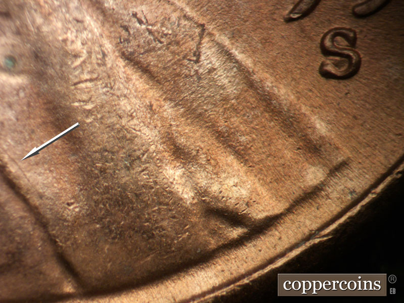 Die-stage B marker on 1953S•1MM•045 (1953 Repunched Mint Mark).