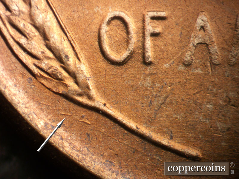 Die-stage B marker on 1953S•1MM•046 (1953 Repunched Mint Mark).