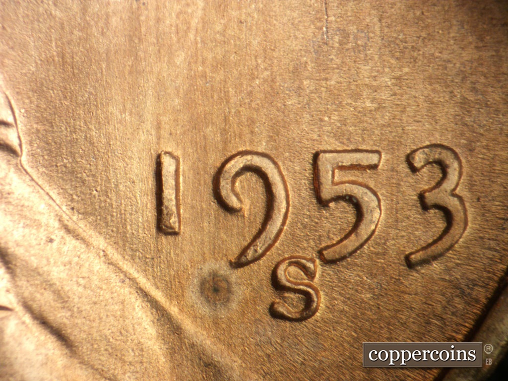 Die-stage B marker on 1953S•1MM•050 showing Light N/S die scracthing through 19 in date.