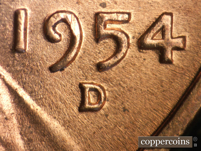 1954 Lincoln cent obverse, CopperCoins die 1954D•1DO•006.