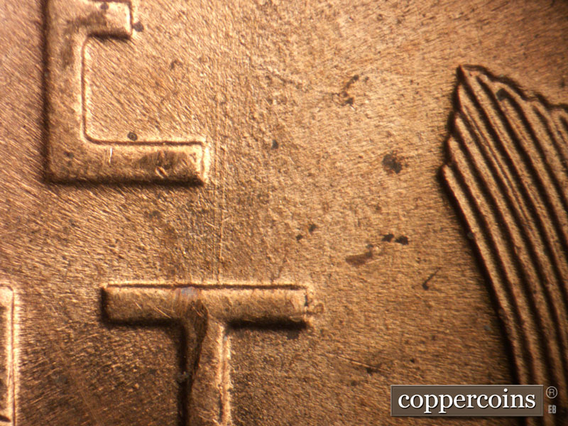 Die-stage B marker on 1954D•1DO•006 (1954 Doubled Die Obverse).
