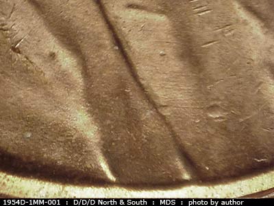 Die-stage B marker on 1954D•1MM•001 (1954 Repunched Mint Mark).