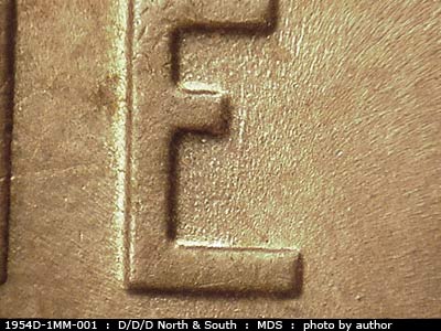 Die-stage B marker on 1954D•1MM•001 (1954 Repunched Mint Mark).