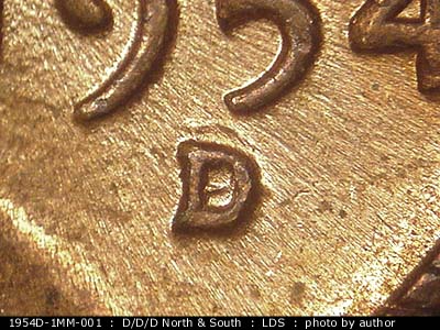 Die-stage C marker on 1954D•1MM•001 (1954 Repunched Mint Mark).