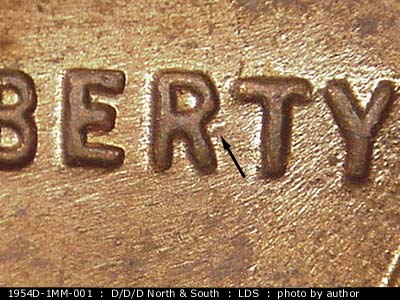 Die-stage C marker on 1954D•1MM•001 (1954 Repunched Mint Mark).