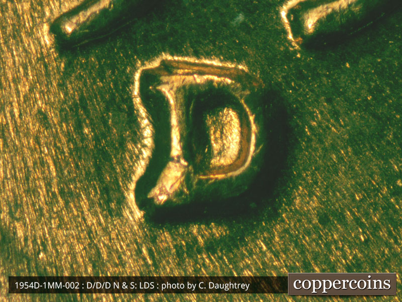 Die-stage C marker on 1954D•1MM•002 (1954 Repunched Mint Mark).