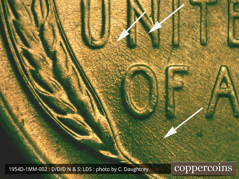 Die-stage C marker on 1954D•1MM•002 (1954 Repunched Mint Mark).