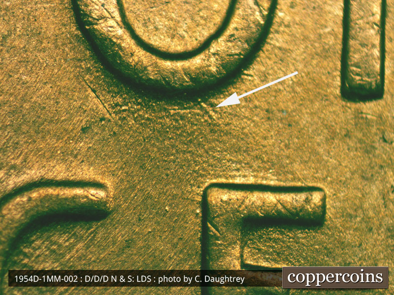 Die-stage C marker on 1954D•1MM•002 (1954 Repunched Mint Mark).