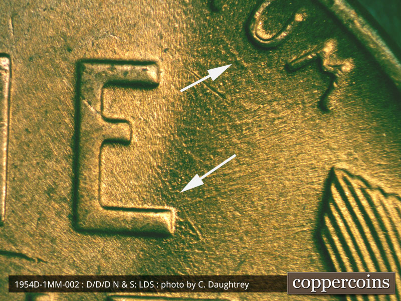 Die-stage C marker on 1954D•1MM•002 (1954 Repunched Mint Mark).