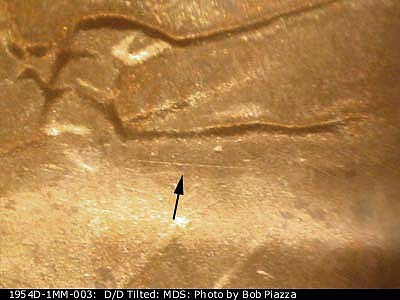 Die-stage B marker on 1954D•1MM•003 (1954 Repunched Mint Mark).