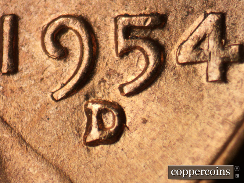 1954 Lincoln cent obverse, CopperCoins die 1954D•1MM•004.