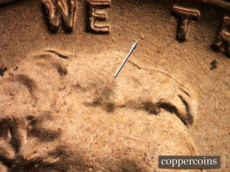 Die-stage B marker on 1954D•1MM•004 (1954 Repunched Mint Mark).