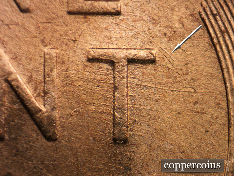 Die-stage B marker on 1954D•1MM•004 (1954 Repunched Mint Mark).