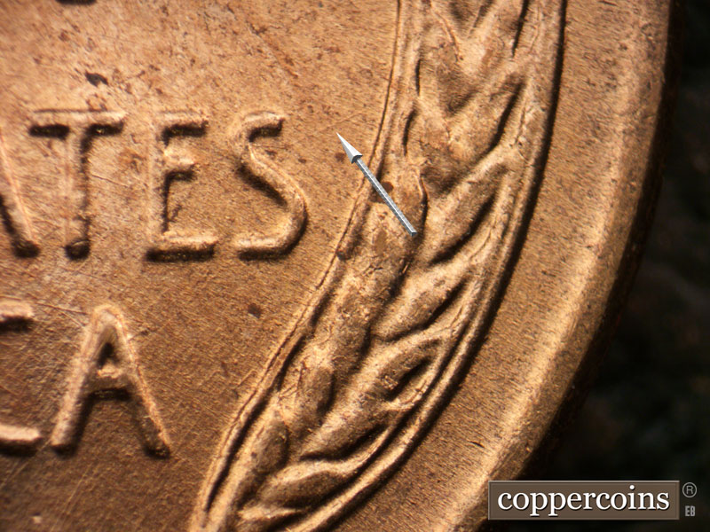 Die-stage B marker on 1954D•1MM•004 (1954 Repunched Mint Mark).
