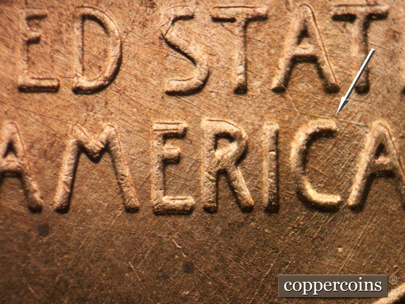 Die-stage B marker on 1954D•1MM•004 (1954 Repunched Mint Mark).