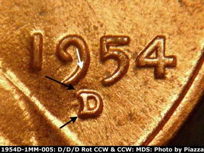 Die-stage C marker on 1954D•1MM•005 (1954 Repunched Mint Mark).