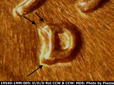 Die-stage C marker on 1954D•1MM•005 (1954 Repunched Mint Mark).