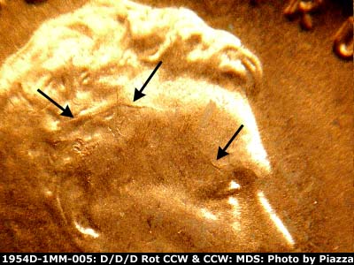 Die-stage C marker on 1954D•1MM•005 (1954 Repunched Mint Mark).