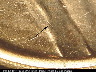 Die-stage B marker on 1954D•1MM•006 (1954 Repunched Mint Mark).