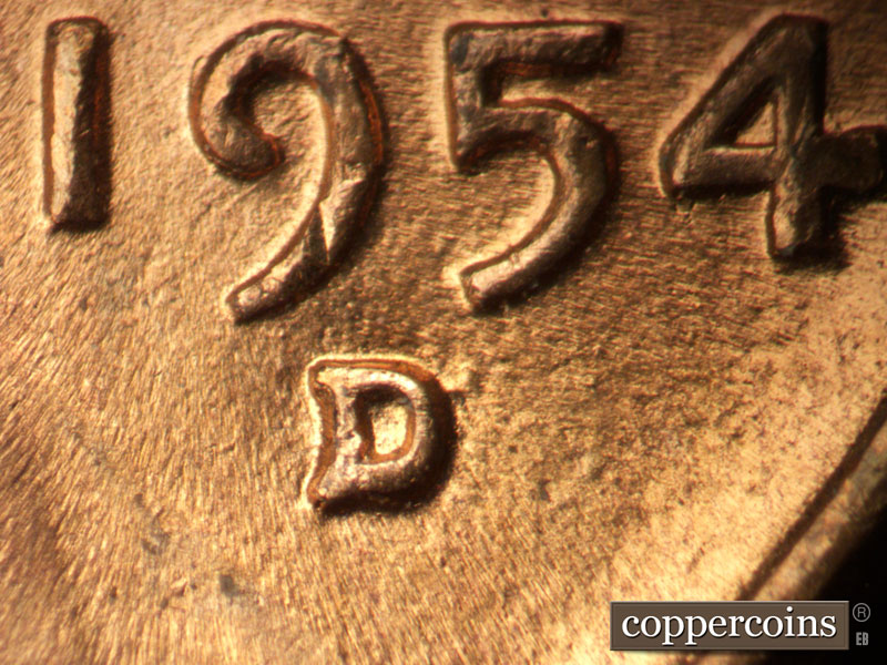 Die-stage C marker on 1954D•1MM•010 (1954 Repunched Mint Mark).