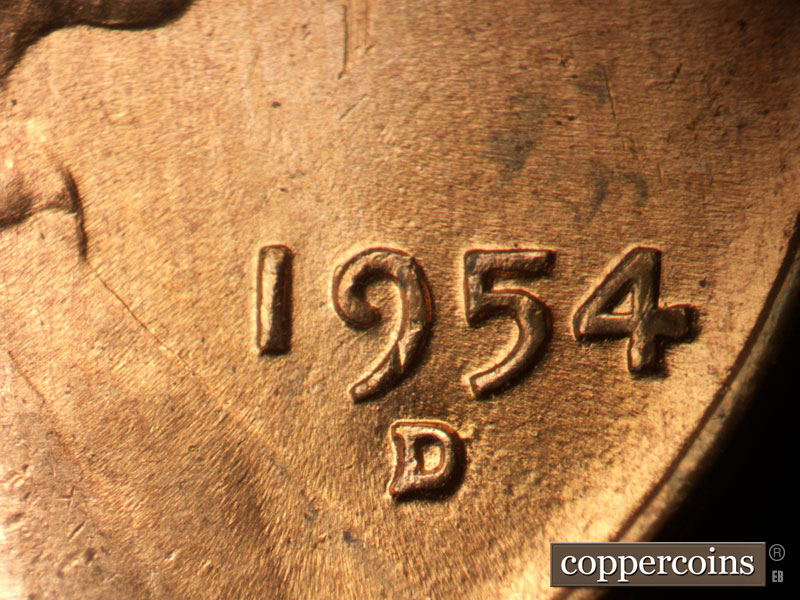 Die-stage C marker on 1954D•1MM•010 (1954 Repunched Mint Mark).