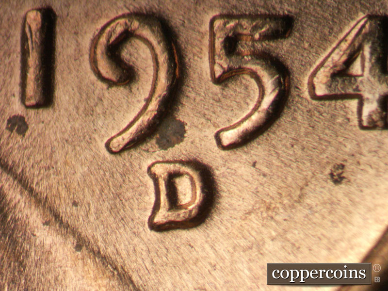 1954 Lincoln cent obverse, CopperCoins die 1954D•1MM•011.