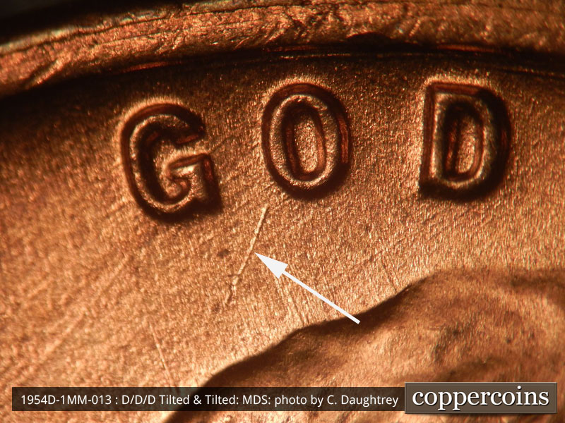 Die-stage B marker on 1954D•1MM•013 (1954 Repunched Mint Mark).