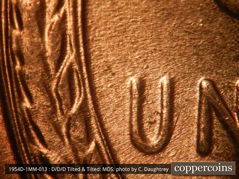 Die-stage B marker on 1954D•1MM•013 (1954 Repunched Mint Mark).