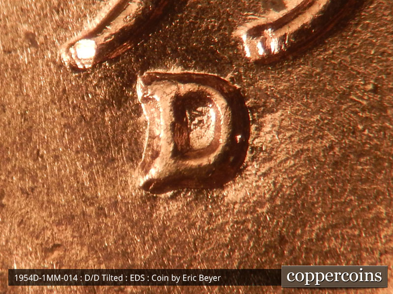 Die-stage A marker on 1954D•1MM•014 (1954 Repunched Mint Mark).