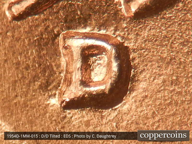 Die-stage A marker on 1954D•1MM•015 (1954 Repunched Mint Mark).