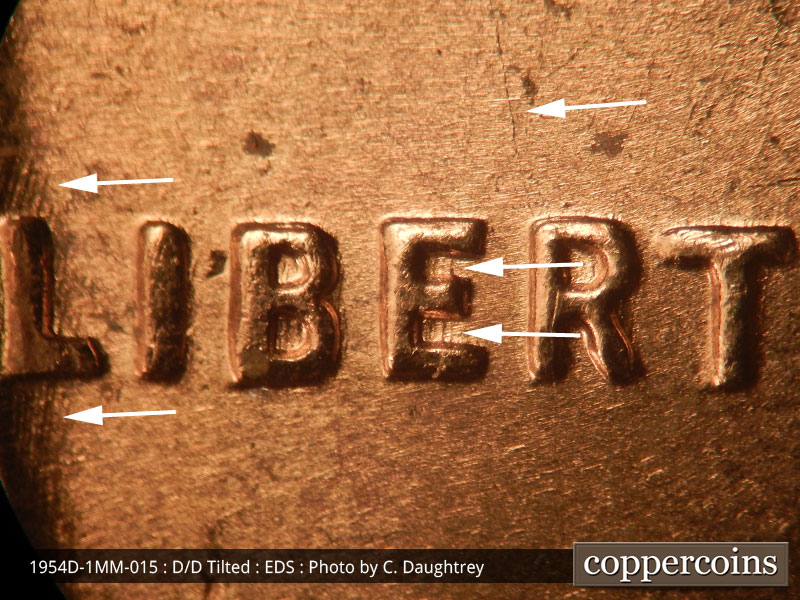 Die-stage A marker on 1954D•1MM•015 (1954 Repunched Mint Mark).