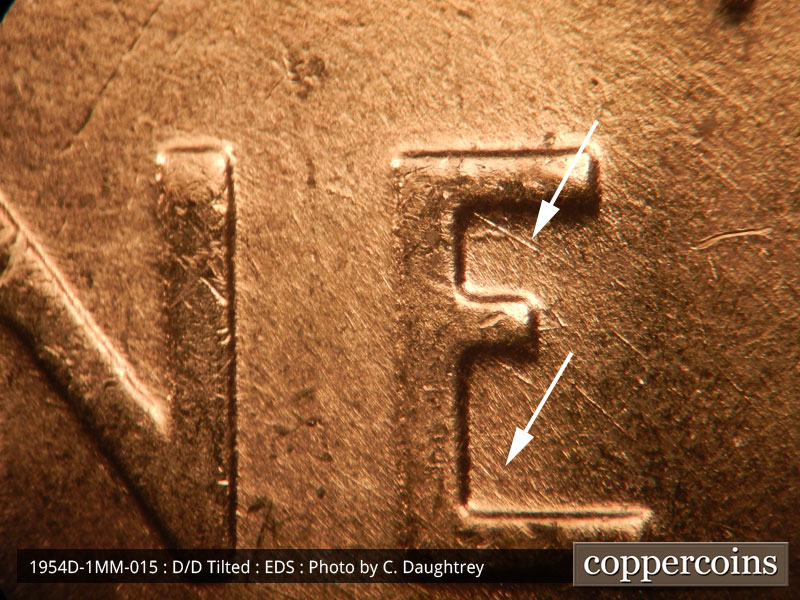 Die-stage A marker on 1954D•1MM•015 (1954 Repunched Mint Mark).