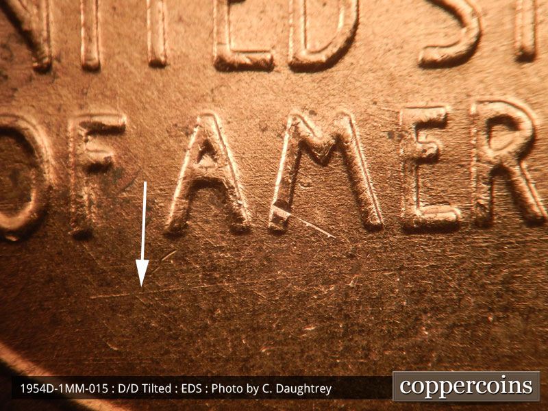 Die-stage A marker on 1954D•1MM•015 (1954 Repunched Mint Mark).