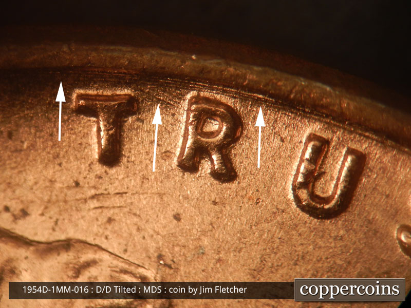 Die-stage B marker on 1954D•1MM•016 (1954 Repunched Mint Mark).