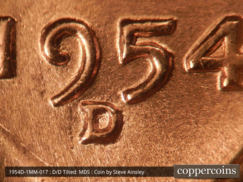 Die-stage B marker on 1954D•1MM•017 (1954 Repunched Mint Mark).