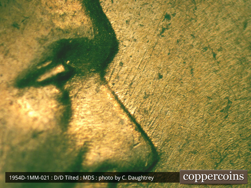 Die-stage B marker on 1954D•1MM•021 (1954 Repunched Mint Mark).