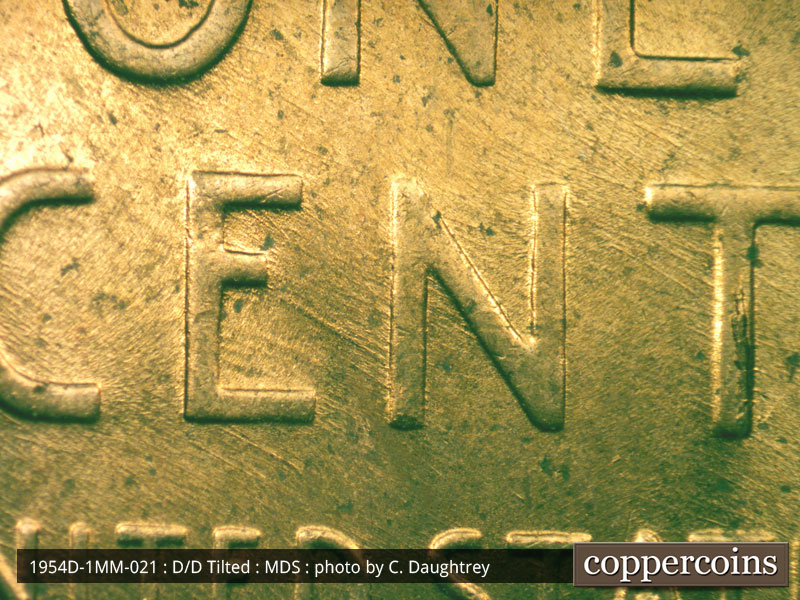 Die-stage B marker on 1954D•1MM•021 (1954 Repunched Mint Mark).