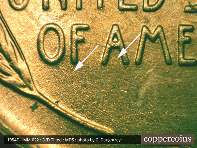 Die-stage B marker on 1954D•1MM•022 (1954 Repunched Mint Mark).