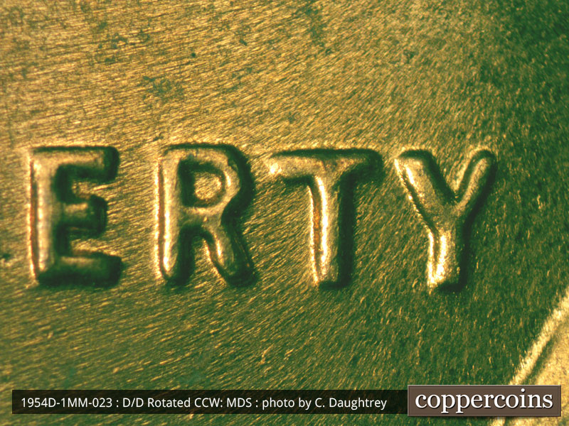 Die-stage B marker on 1954D•1MM•023 (1954 Repunched Mint Mark).